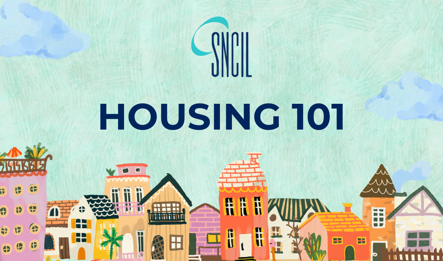 Housing 101 over an illustration of houses